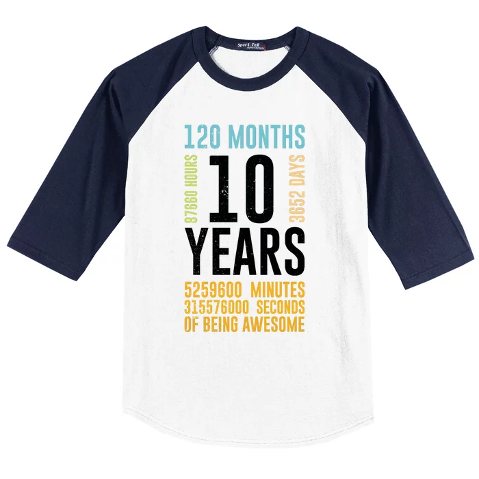 10th Birthday Gift 10 Years Old Vintage Retro 120 Months Baseball Sleeve Shirt