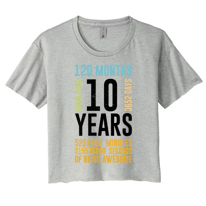 10th Birthday Gift 10 Years Old Vintage Retro 120 Months Women's Crop Top Tee