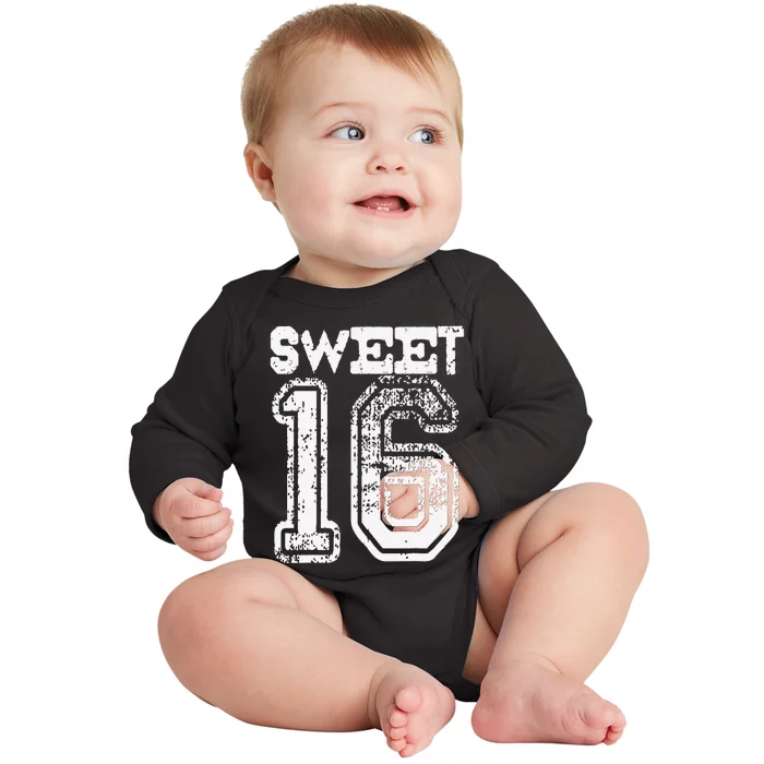 16th Birthday Gift Sweet Sixteen 16 Cracked Grunge Baby Long Sleeve Bodysuit