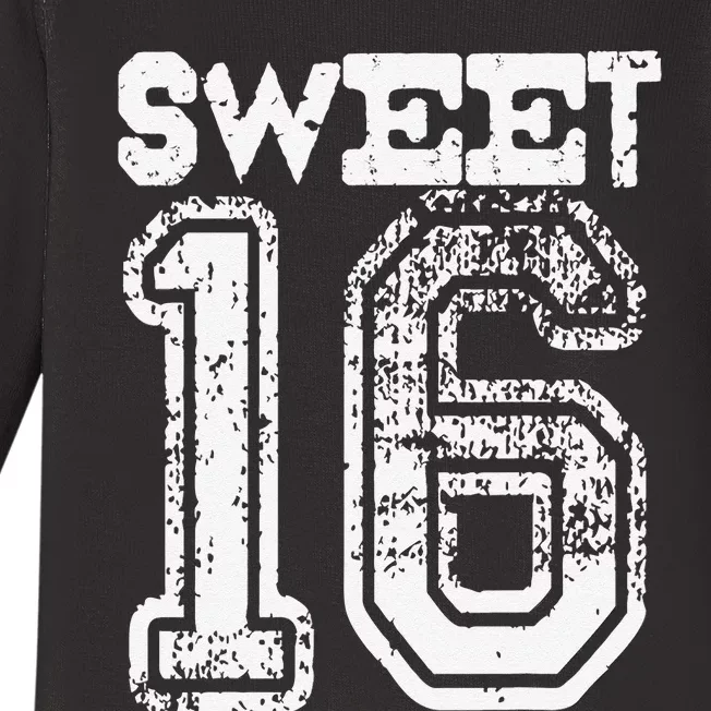 16th Birthday Gift Sweet Sixteen 16 Cracked Grunge Baby Long Sleeve Bodysuit