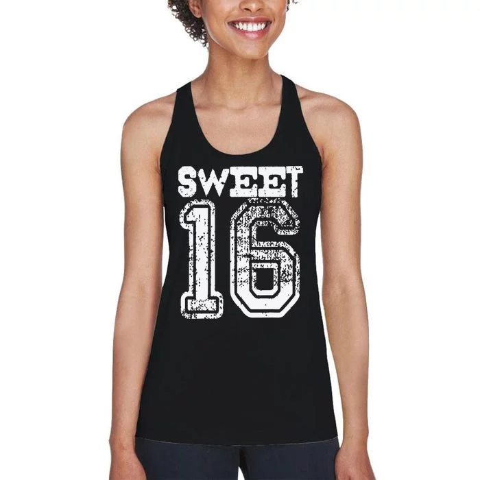 16th Birthday Gift Sweet Sixteen 16 Cracked Grunge Women's Racerback Tank