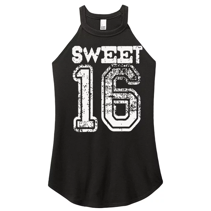 16th Birthday Gift Sweet Sixteen 16 Cracked Grunge Women’s Perfect Tri Rocker Tank