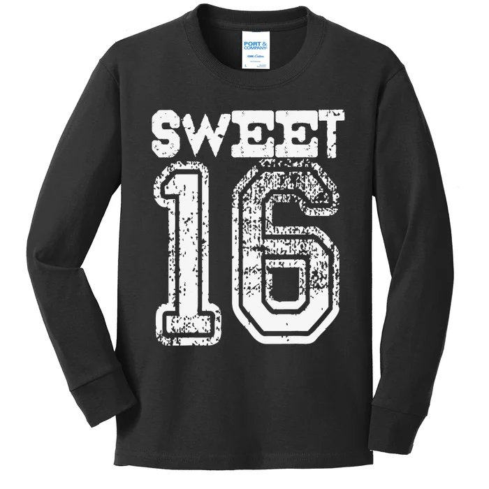 16th Birthday Gift Sweet Sixteen 16 Cracked Grunge Kids Long Sleeve Shirt