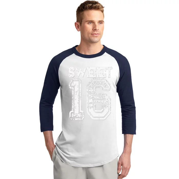 16th Birthday Gift Sweet Sixteen 16 Cracked Grunge Baseball Sleeve Shirt