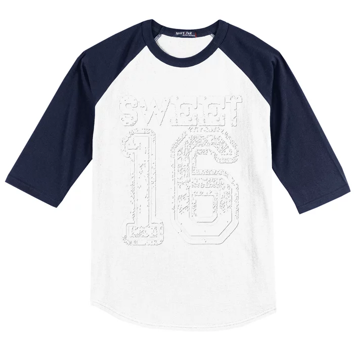 16th Birthday Gift Sweet Sixteen 16 Cracked Grunge Baseball Sleeve Shirt