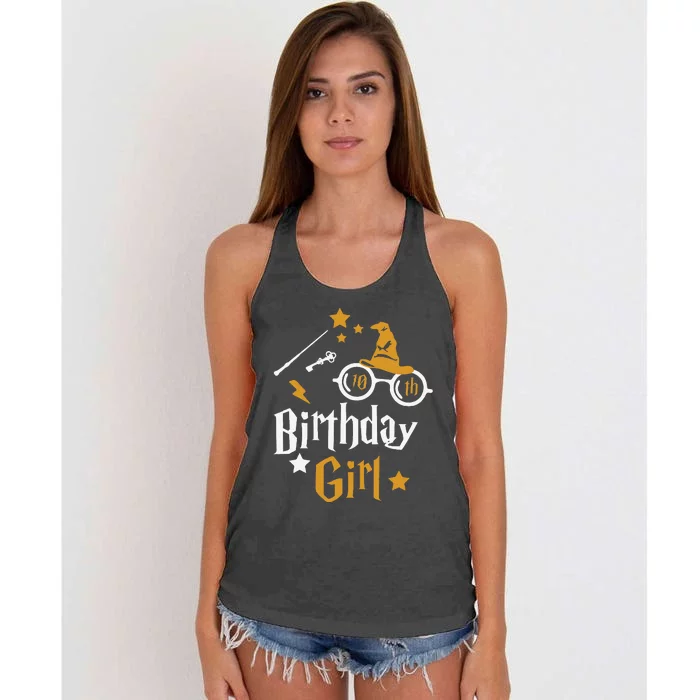 10th Birthday Girl Wizard Magic Bday To Celebrate Wizards Women's Knotted Racerback Tank