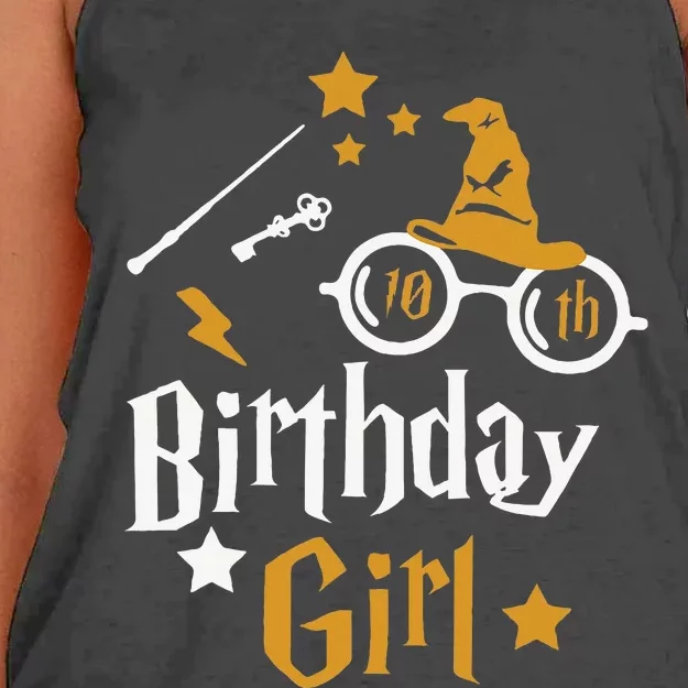 10th Birthday Girl Wizard Magic Bday To Celebrate Wizards Women's Knotted Racerback Tank