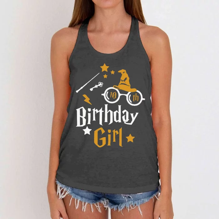 10th Birthday Girl Wizard Magic Bday To Celebrate Wizards Women's Knotted Racerback Tank