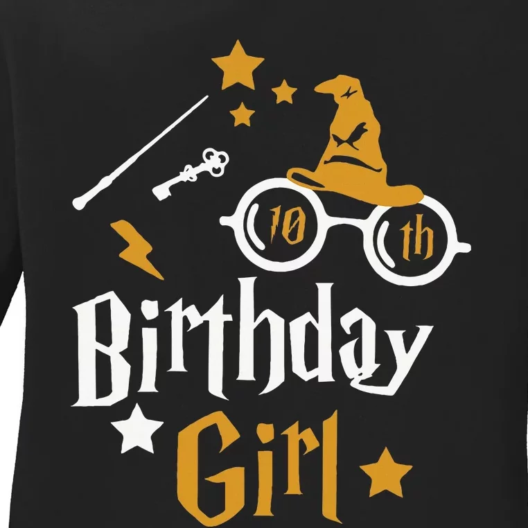 10th Birthday Girl Wizard Magic Bday To Celebrate Wizards Ladies Long Sleeve Shirt