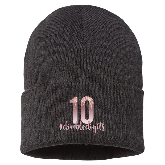 10th Birthday Gift Double Digits Girls Ten 10 Dripping Rose Sustainable Knit Beanie