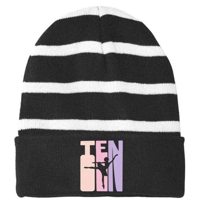 10th Birthday Gift Ballet Dancer 10 Years Old Ballerina Striped Beanie with Solid Band