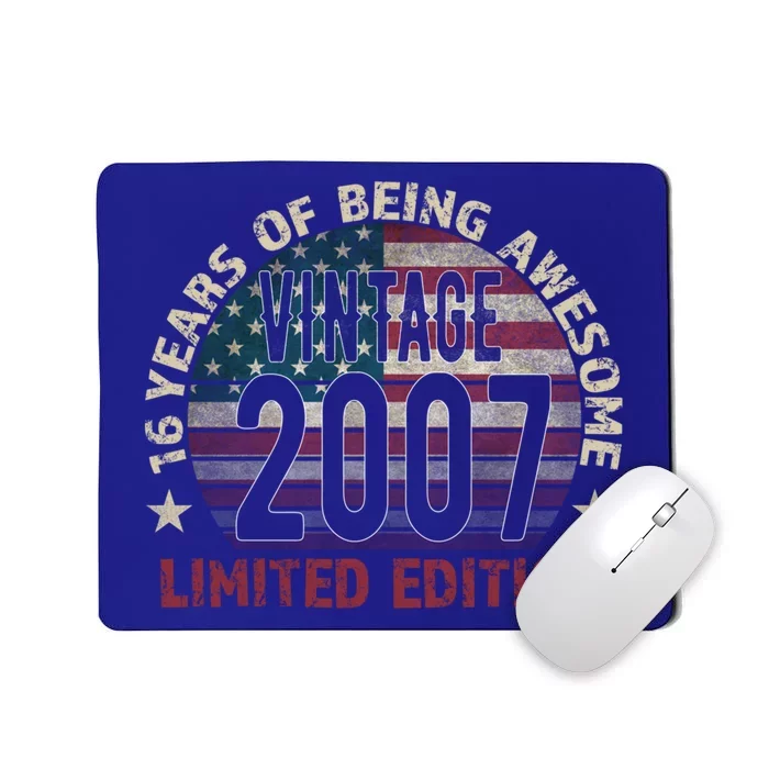 16th Birthday Gift Vintage 2007 16 Years Old Usa Flag Gift Mousepad