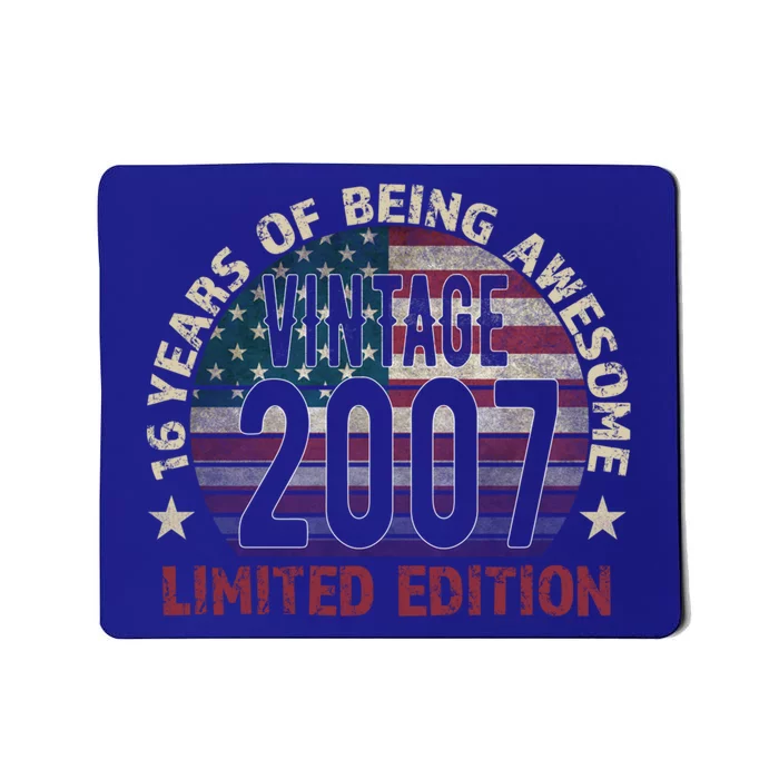 16th Birthday Gift Vintage 2007 16 Years Old Usa Flag Gift Mousepad