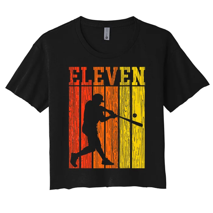 11th Birthday Gift Eleven Vintage Baseball 11 Year Old Women's Crop Top Tee