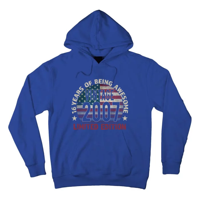 16th Birthday Gift Vintage 2007 16 Years Old Usa Flag Gift Tall Hoodie