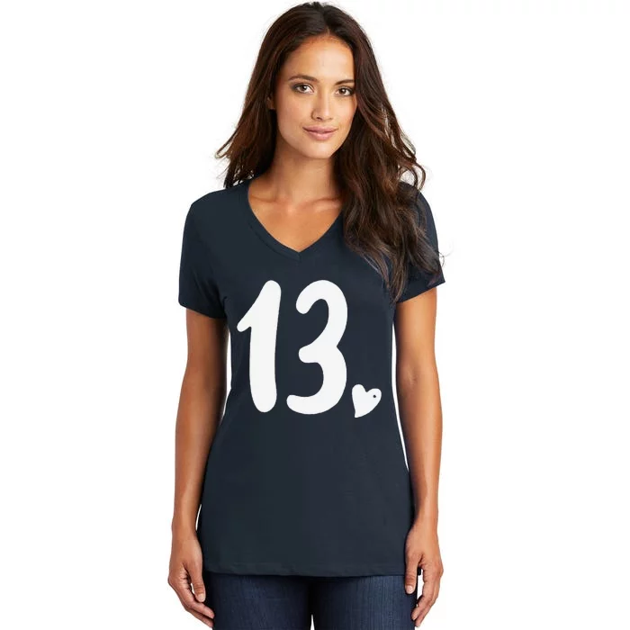 13th Birthday Heart Women's V-Neck T-Shirt