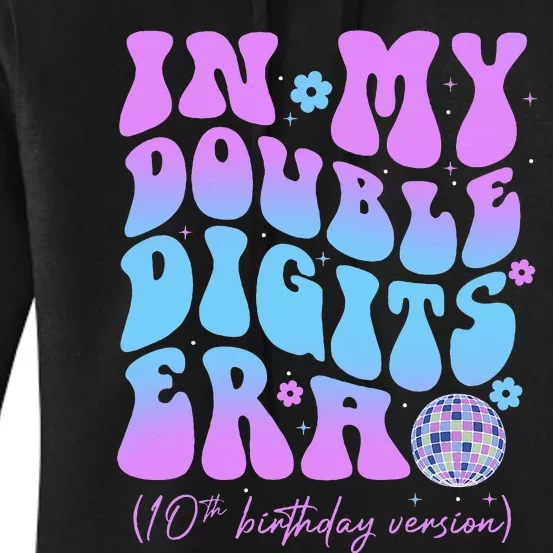 10th Birthday  In My Double Digits Era Groovy Retro Women's Pullover Hoodie