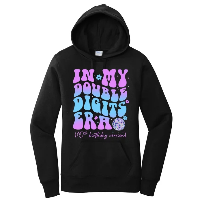 10th Birthday  In My Double Digits Era Groovy Retro Women's Pullover Hoodie