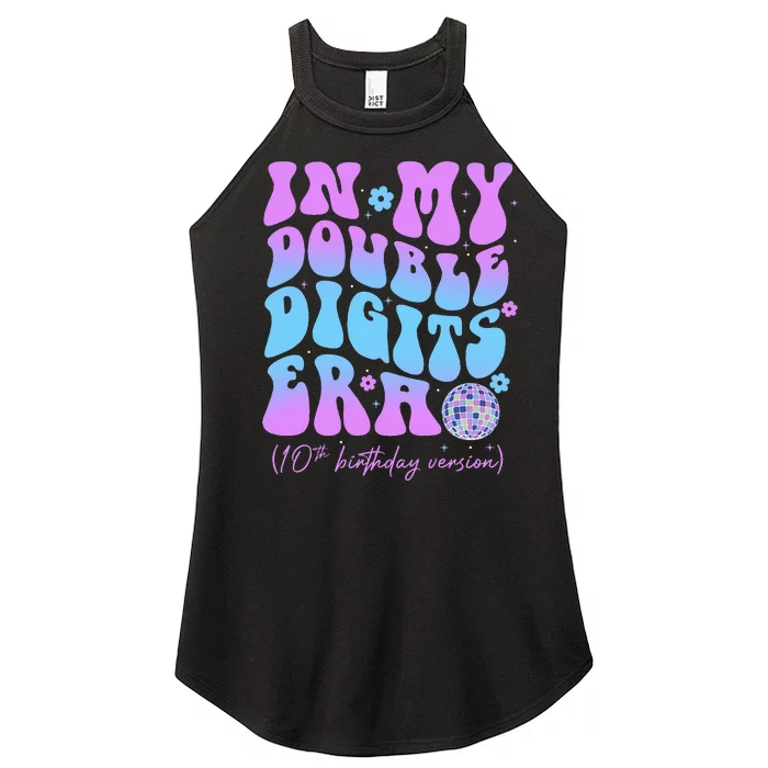 10th Birthday  In My Double Digits Era Groovy Retro Women’s Perfect Tri Rocker Tank