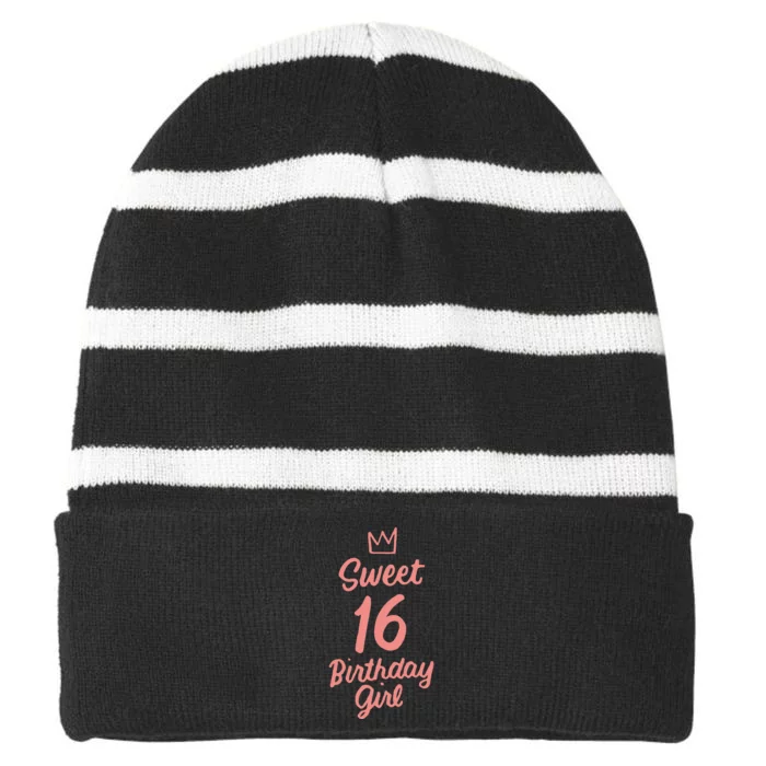 16th Birthday Idea N Sweet 16 Year Old Girl Striped Beanie with Solid Band