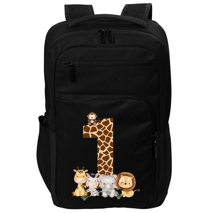 1st Birthday Jungle Animals Safari Giraffe Zebra Lion Wild Impact Tech Backpack