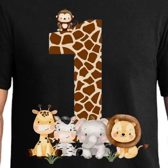 1st Birthday Jungle Animals Safari Giraffe Zebra Lion Wild Pajama Set