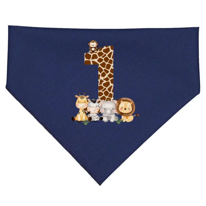 1st Birthday Jungle Animals Safari Giraffe Zebra Lion Wild USA-Made Doggie Bandana