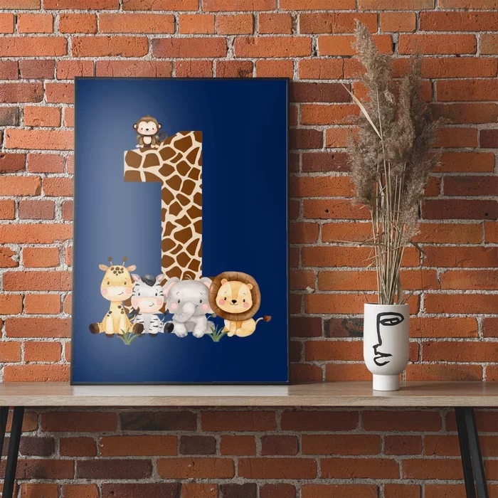 1st Birthday Jungle Animals Safari Giraffe Zebra Lion Wild Poster