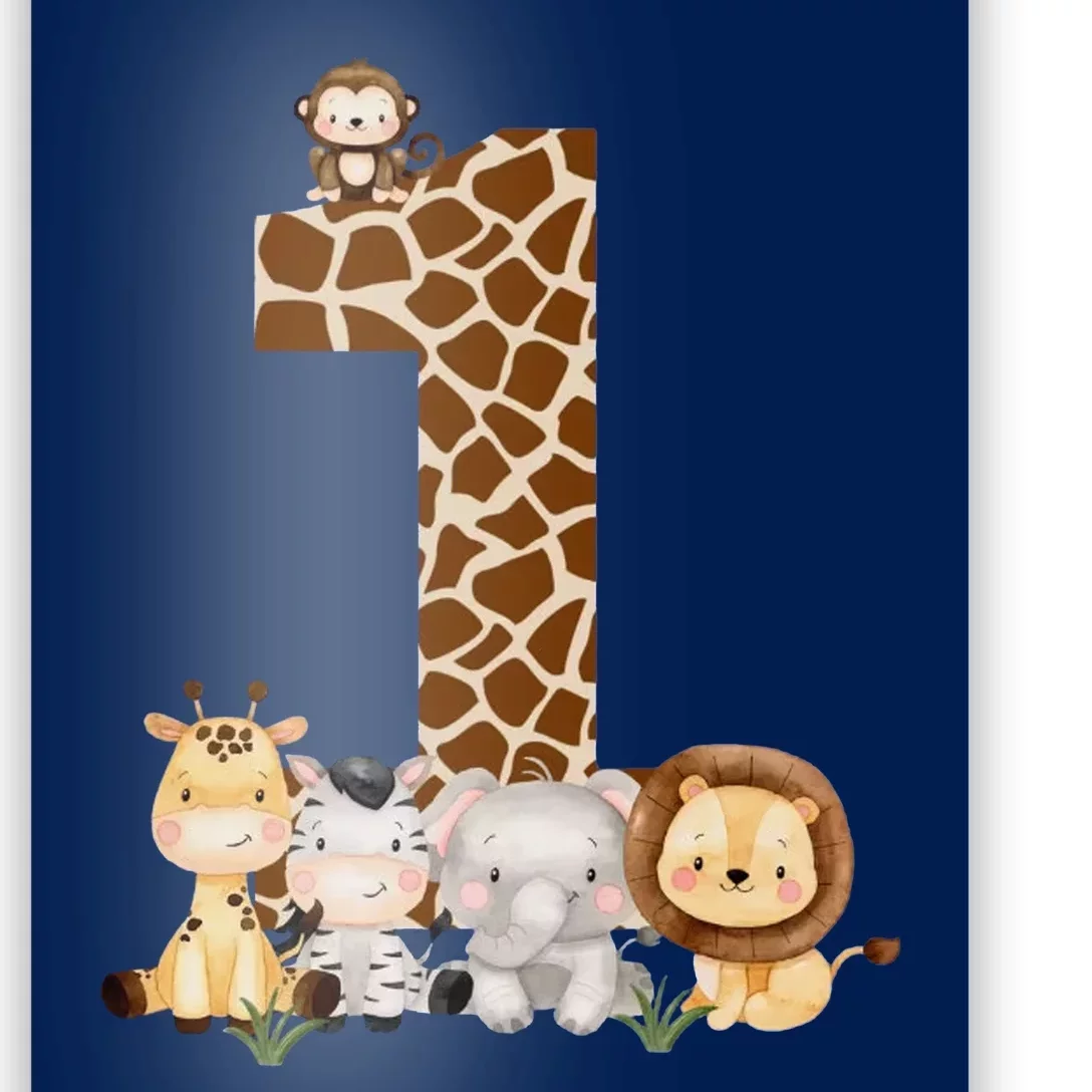 1st Birthday Jungle Animals Safari Giraffe Zebra Lion Wild Poster