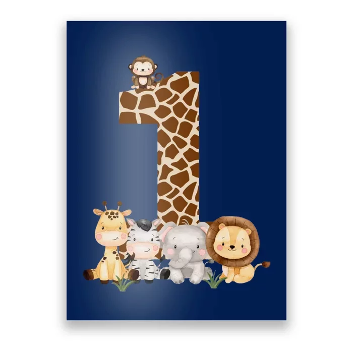 1st Birthday Jungle Animals Safari Giraffe Zebra Lion Wild Poster