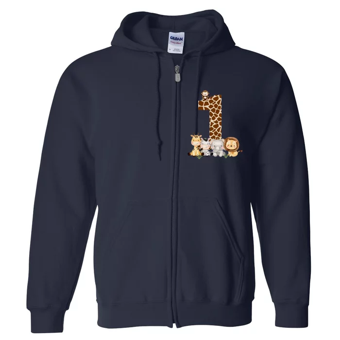 1st Birthday Jungle Animals Safari Giraffe Zebra Lion Wild Full Zip Hoodie