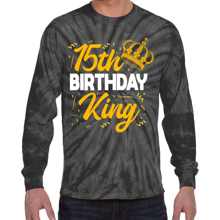 15th Birthday King Party Crown Bday Celebration Tie-Dye Long Sleeve Shirt