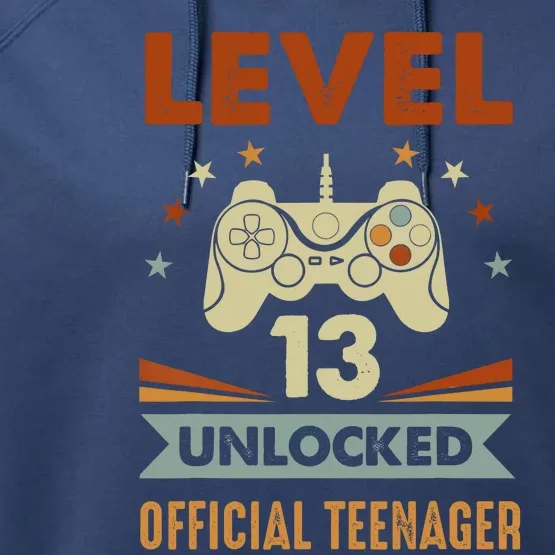 13th Birthday Level 13 Unlocked Teenager Performance Fleece Hoodie