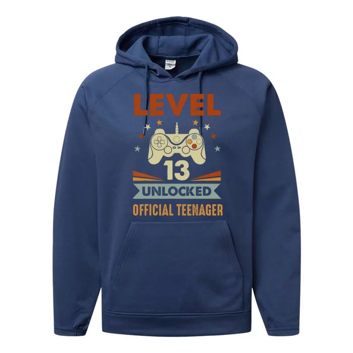 13th Birthday Level 13 Unlocked Teenager Performance Fleece Hoodie