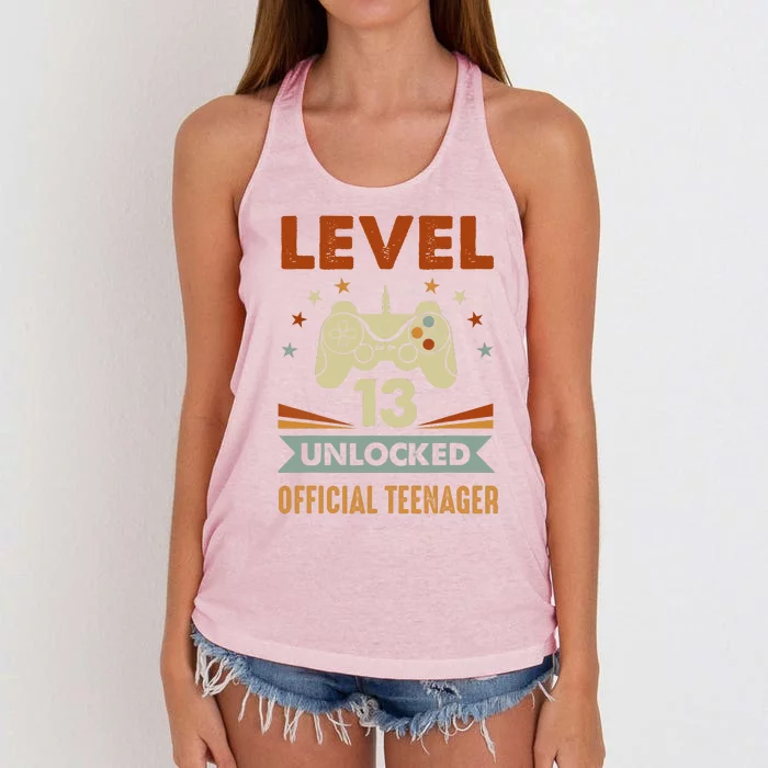 13th Birthday Level 13 Unlocked Teenager Women's Knotted Racerback Tank