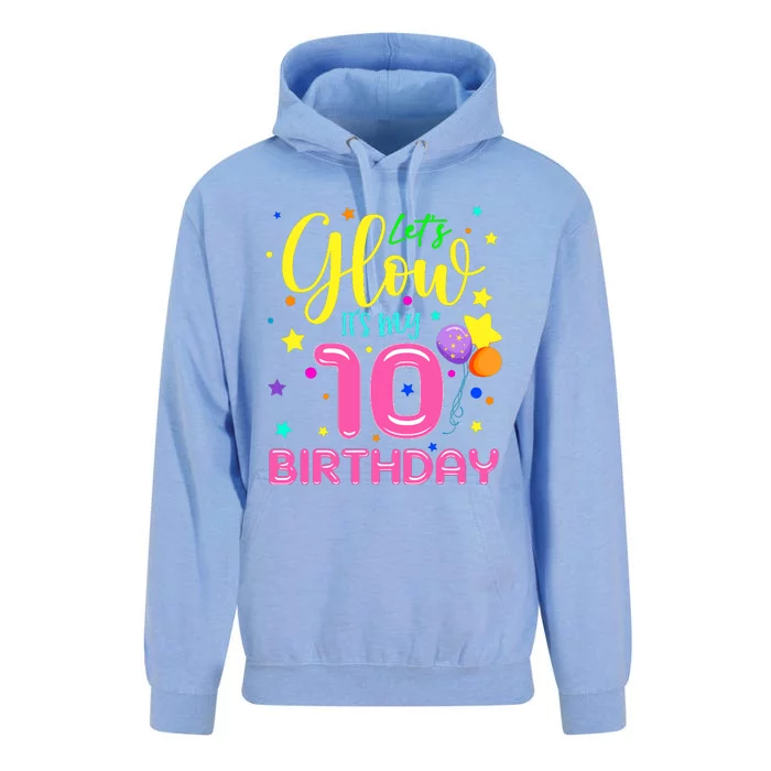 10th Bday LetS Glow ItS My 10 Year Old Birthday Matching Unisex Surf Hoodie