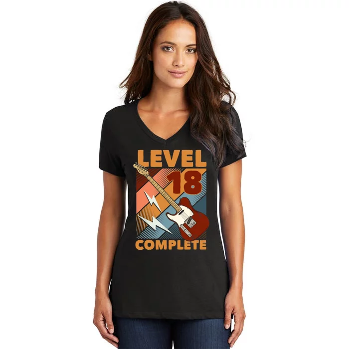 18th Birthday Level 18 Complete Complete EGuitar Music Women's V-Neck T-Shirt