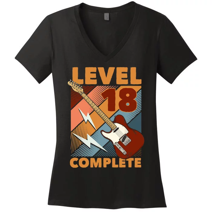 18th Birthday Level 18 Complete Complete EGuitar Music Women's V-Neck T-Shirt