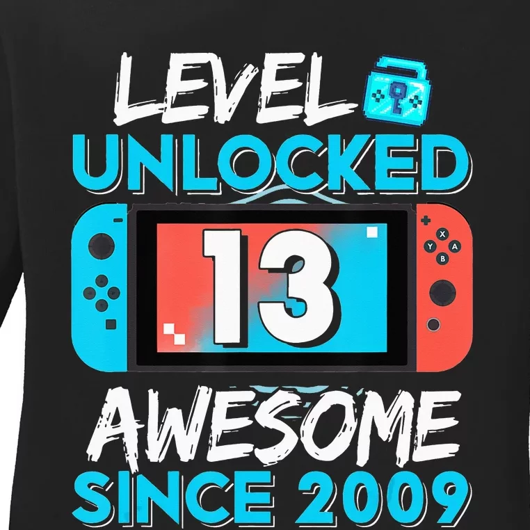 13Th Birthday  Level 13 Unlocked Awesome 2009 Video Gamer Ladies Long Sleeve Shirt