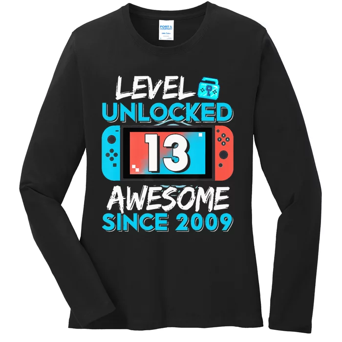 13Th Birthday  Level 13 Unlocked Awesome 2009 Video Gamer Ladies Long Sleeve Shirt