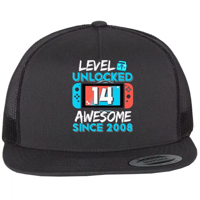 14Th Birthday  Level 14 Unlocked Awesome 2008 Video Gamer Flat Bill Trucker Hat