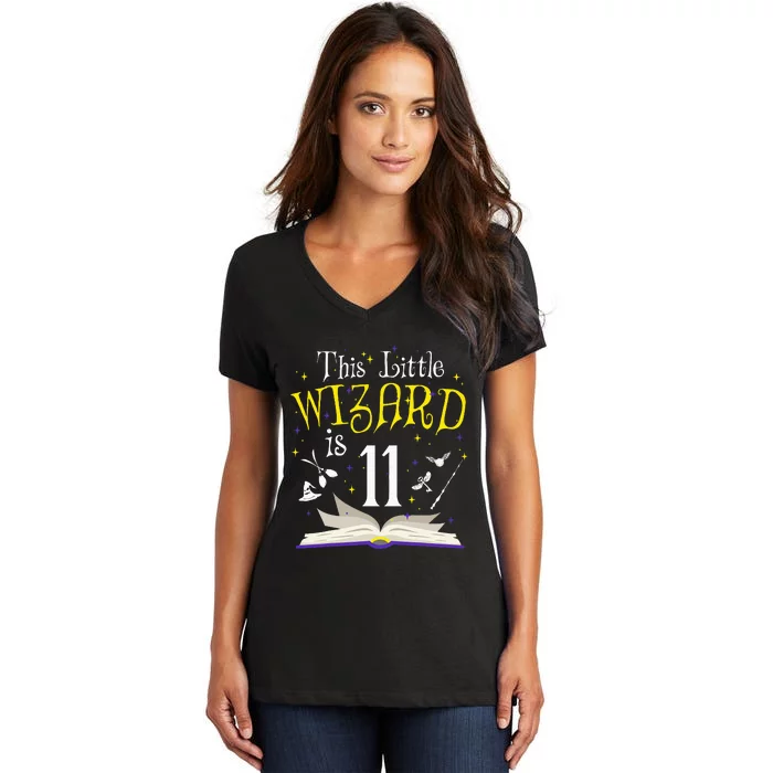 11th Bday Magic Wizard 11 Year Old Birthday Matching Family Women's V-Neck T-Shirt