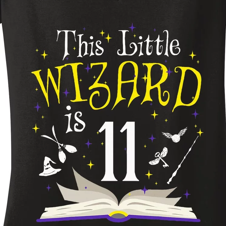 11th Bday Magic Wizard 11 Year Old Birthday Matching Family Women's V-Neck T-Shirt