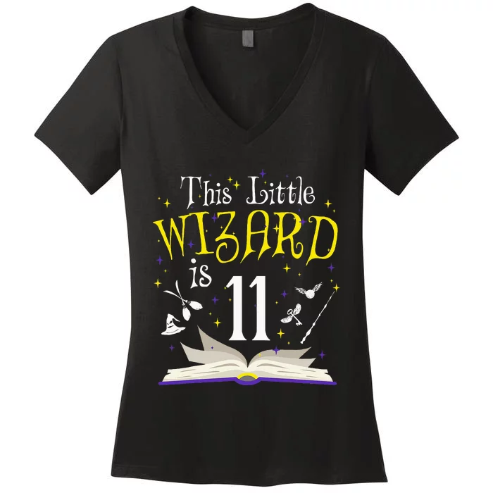 11th Bday Magic Wizard 11 Year Old Birthday Matching Family Women's V-Neck T-Shirt