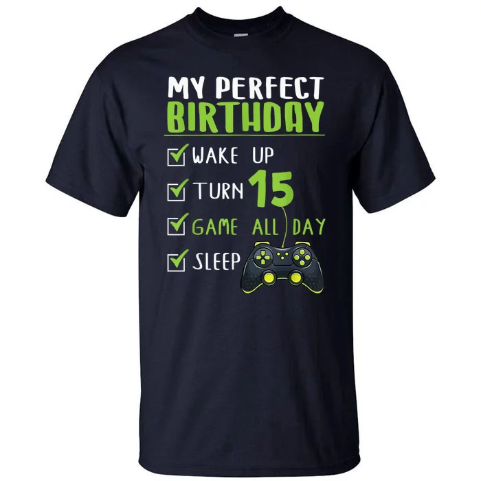 15th Birthday Party Perfect For Gamer 15 Years Old Boy Tall T-Shirt