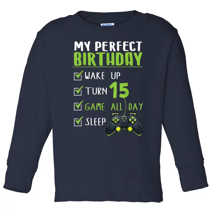 15th Birthday Party Perfect For Gamer 15 Years Old Boy Toddler Long Sleeve Shirt