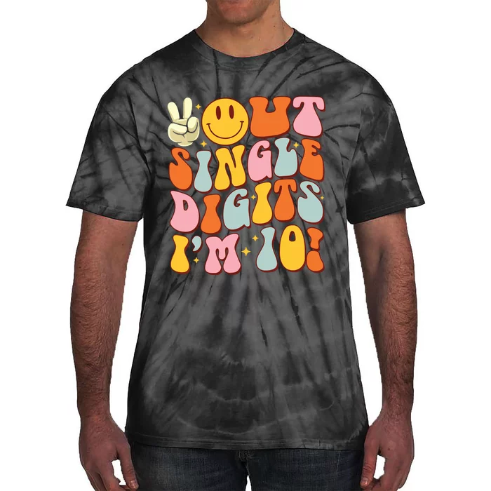 10th Birthday Peace Out Single Digit Im 10 Party Girl Tie-Dye T-Shirt