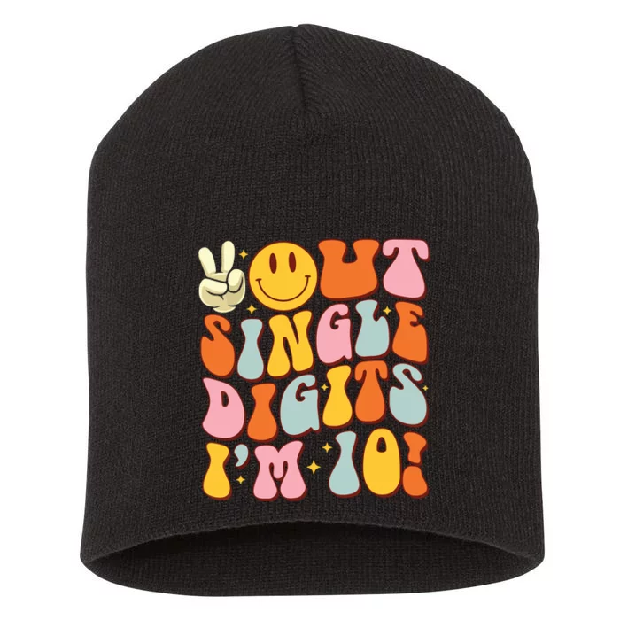 10th Birthday Peace Out Single Digit Im 10 Party Girl Short Acrylic Beanie