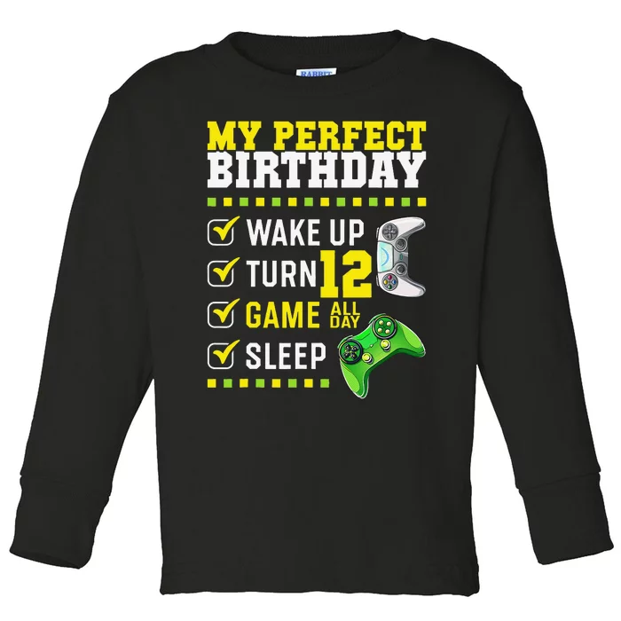 12th Birthday Party Perfect For Gamer 12 Years Old Toddler Long Sleeve Shirt