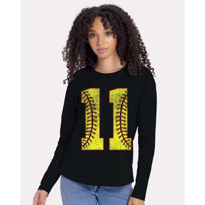 11th Birthday Party Eleven 11 Year Old Softball Bday Womens Cotton Relaxed Long Sleeve T-Shirt